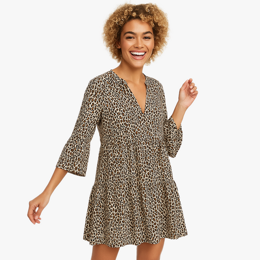 Chic Leopard Print Knee Length Dress for Women